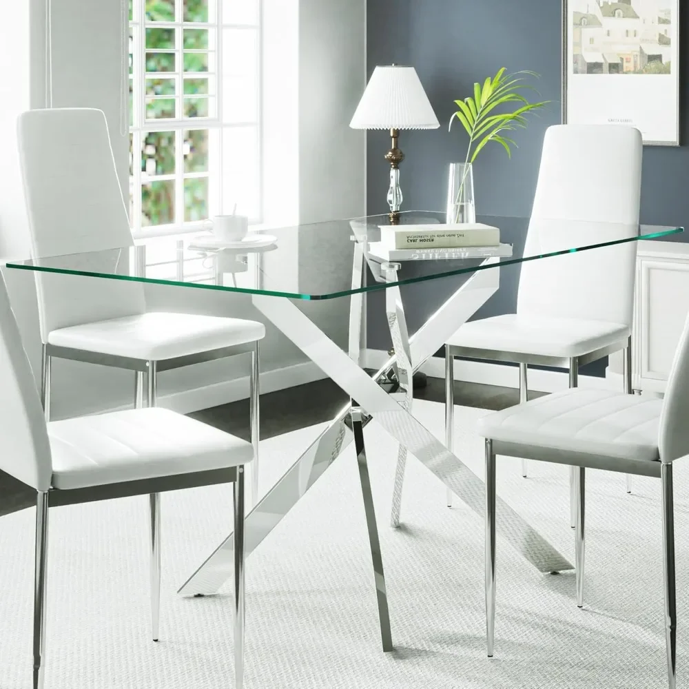 Glass Dining Table,Rectanglar Kitchen Table with Chromed Legs, Small Dining Table for Apartment,Kitchen Dining Room
Glass Dining Table,Rectanglar Kitchen Table with Chromed Legs, Small Dining Table for Apartment,Kitchen Dining Room