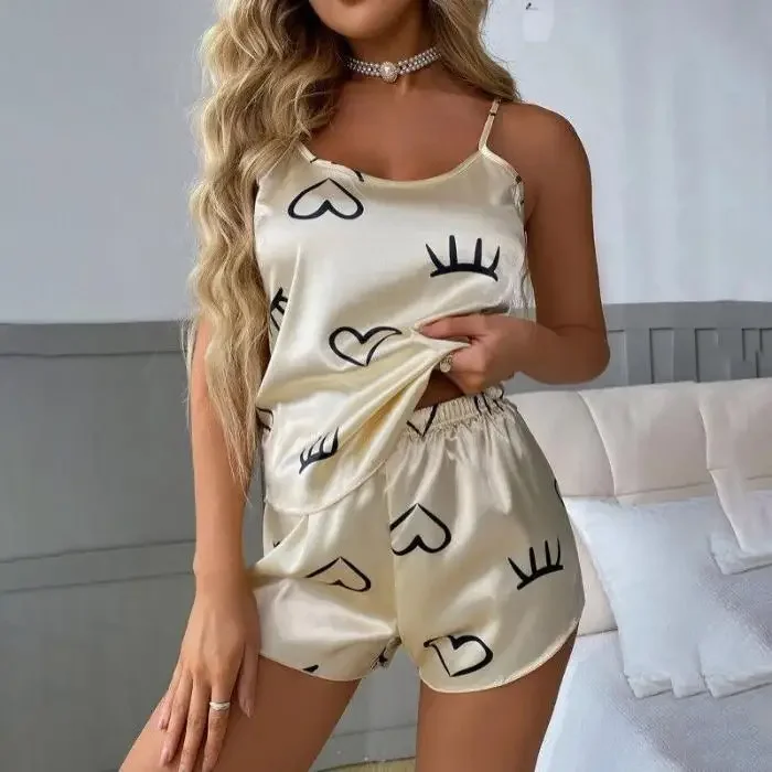 2025 Summer Sexy Loose Sling Crop Tops and Shorts 2 Pieces Short Pijamas Heart Printed Pajamas Set Women Homewear Pink Sleepwear
2025 Summer Sexy Loose Sling Crop Tops and Shorts 2 Pieces Short Pijamas Heart Printed Pajamas Set Women Homewear Pink Sleepwear