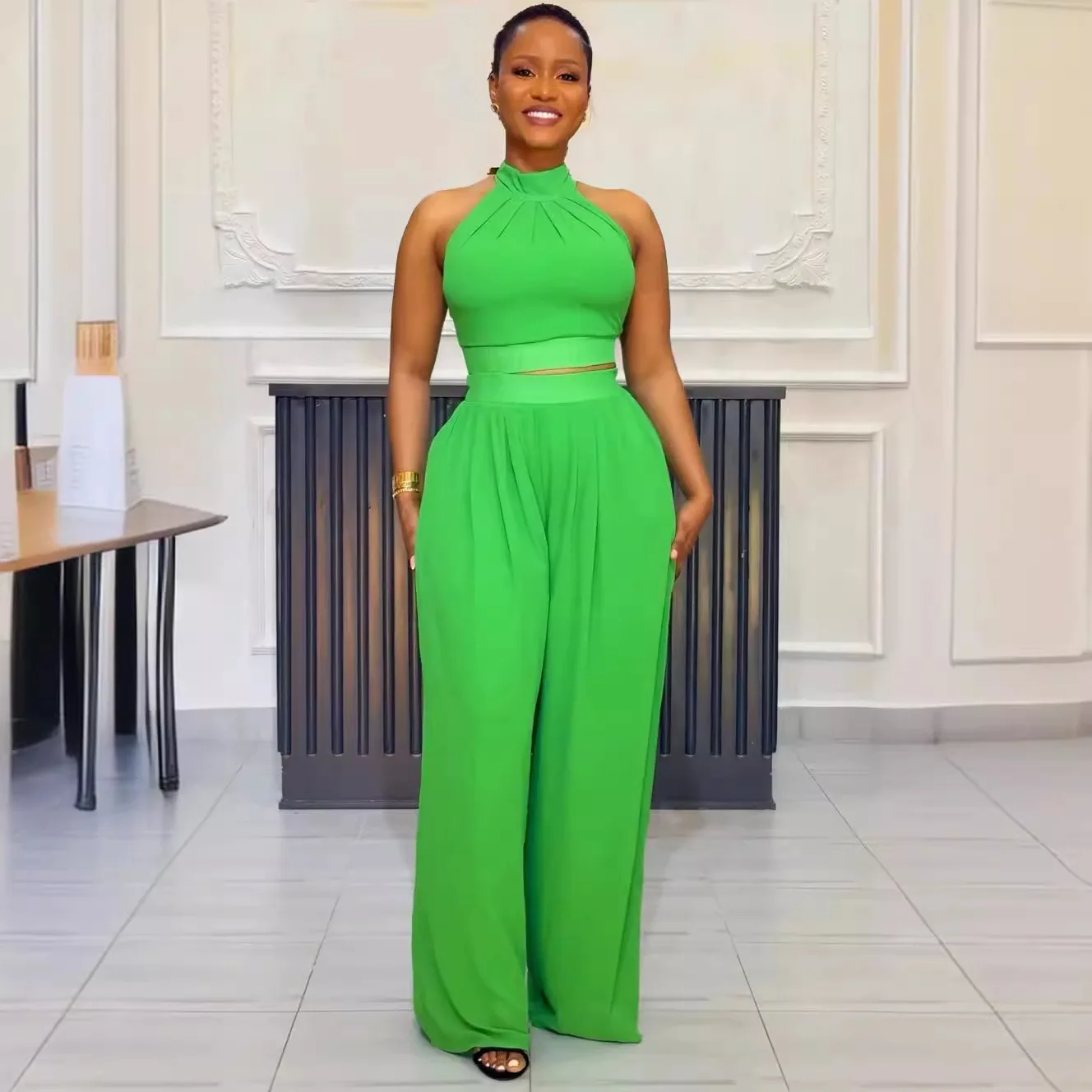 2024 Summer New Fashion Solid Color Two Piece Set Women Sexy Round Neck Sleeveless Tank Top Wide Leg Pants Casual Two Piece Set
2024 Summer New Fashion Solid Color Two Piece Set Women Sexy Round Neck Sleeveless Tank Top Wide Leg Pants Casual Two Piece Set