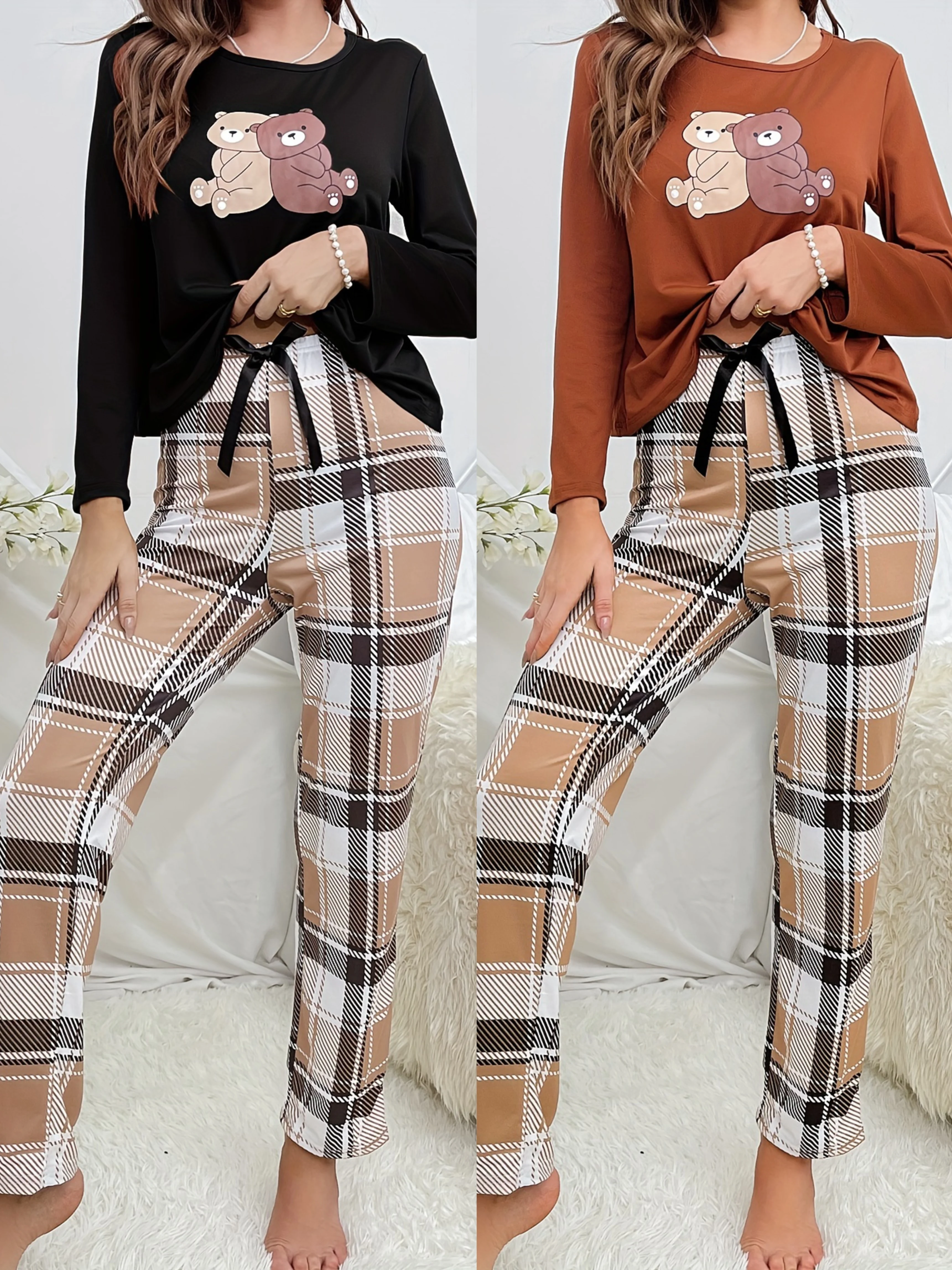 Комплект из четырех предметов: новый осенне-зимний женский топ с длинными рукавами и принтом медведя, длинные брюки в клетку, свободная пижама.
Комплект из четырех предметов: новый осенне-зимний женский топ с длинными рукавами и принтом медведя, длинные брюки в клетку, свободная пижама.