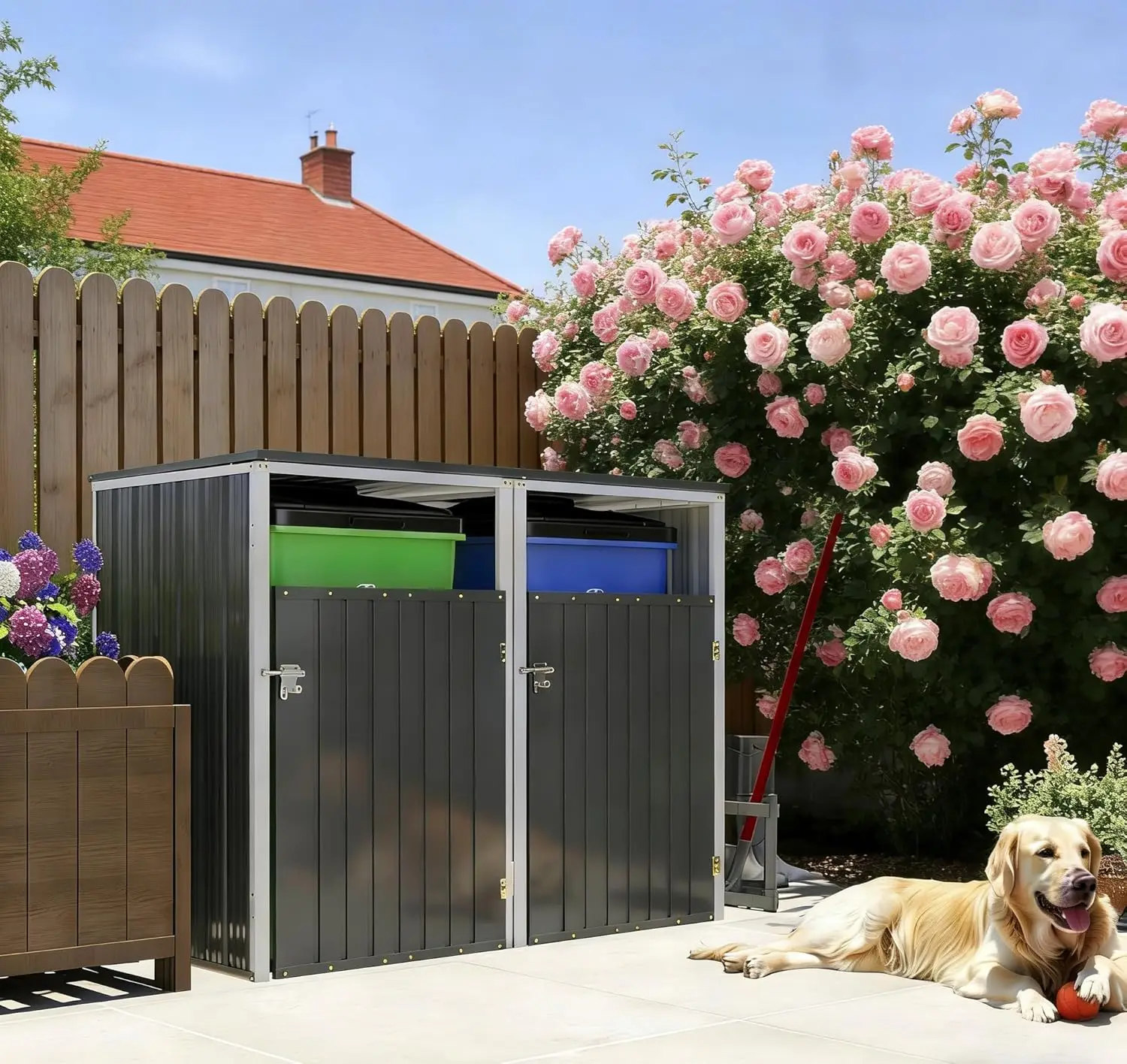 2-Can Outdoor Galvanized Steel Garbage Bin Shed.54 Cu. Ft. Metal Outdoor Trash Can Storage Shed-Bin
2-Can Outdoor Galvanized Steel Garbage Bin Shed.54 Cu. Ft. Metal Outdoor Trash Can Storage Shed-Bin
