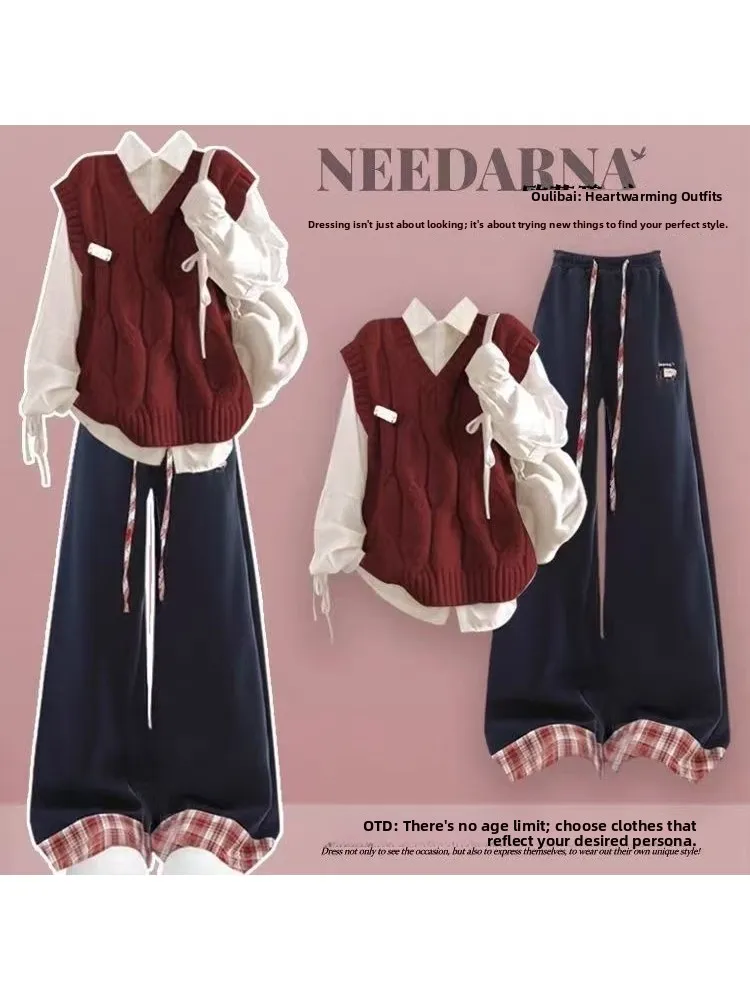 Red Knitted Vest And Pants Set Casual Commute Autumn Faion Korean Sle College Wind Two Piece Set Polyester Long Sve
Red Knitted Vest And Pants Set Casual Commute Autumn Faion Korean Sle College Wind Two Piece Set Polyester Long Sve