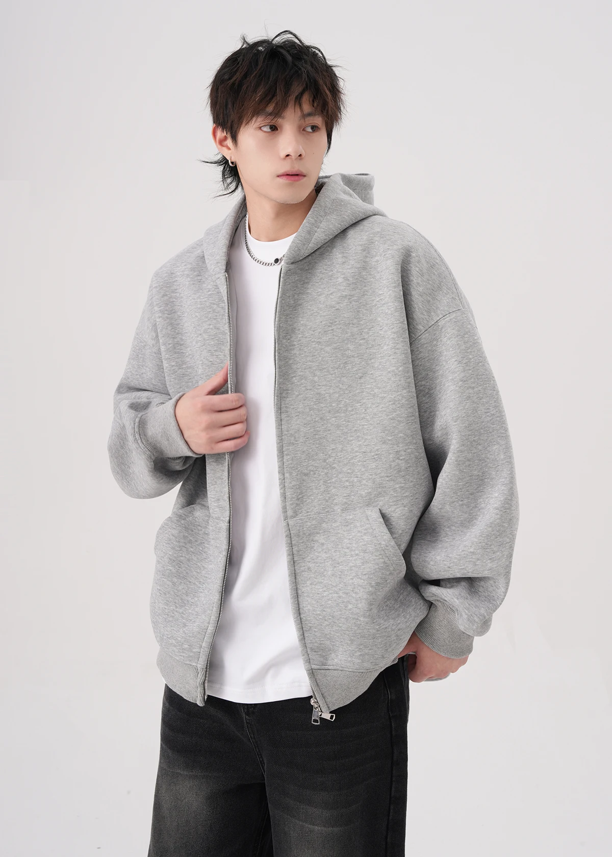 Cotton Solid Color Hooded Sweatshirt Autumn American Double Zipper Cardigan Gray Men's and Women's Loose Simple Daily Hoodies
Cotton Solid Color Hooded Sweatshirt Autumn American Double Zipper Cardigan Gray Men's and Women's Loose Simple Daily Hoodies