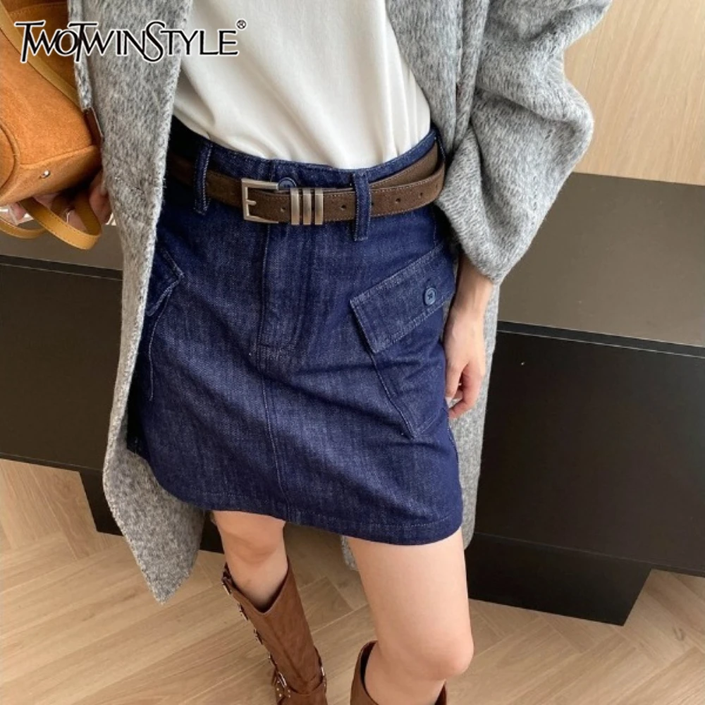 TWOTWINSTYLE Solid Spliced Pocket Korean Skirt Female High Waist Slimming Streetwear Office Women's Skirts Autumn New Fashion
TWOTWINSTYLE Solid Spliced Pocket Korean Skirt Female High Waist Slimming Streetwear Office Women's Skirts Autumn New Fashion