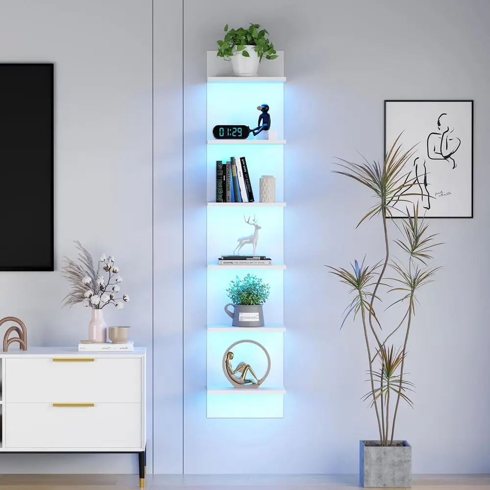 6-Tier White Wall Shelf with RGB LED Lights, 57 Tall Floating Storage Organizer for Bedroom, Living Room, Game Room
6-Tier White Wall Shelf with RGB LED Lights, 57 Tall Floating Storage Organizer for Bedroom, Living Room, Game Room
