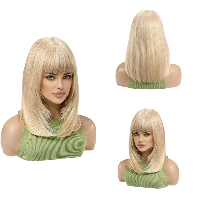 #613 Platinum Blonde Short Bob Wig with Bangs Natural Straight Shoulder Length Wig Heat Resistant Synthetic Daily Wear Full Wig
#613 Platinum Blonde Short Bob Wig with Bangs Natural Straight Shoulder Length Wig Heat Resistant Synthetic Daily Wear Full Wig