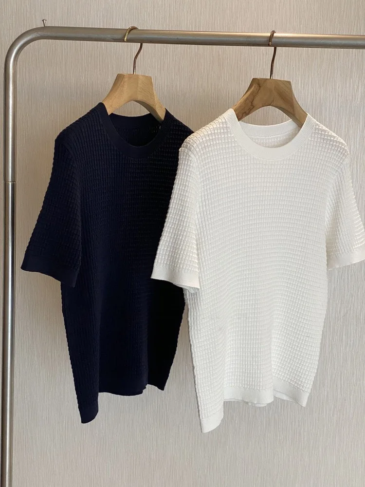 Classic Knitted round Neck Short Sleeve T-Shirt Goods TH Texture Small Artistic Feel Strong Recommendation Cotton 100%
Classic Knitted round Neck Short Sleeve T-Shirt Goods TH Texture Small Artistic Feel Strong Recommendation Cotton 100%