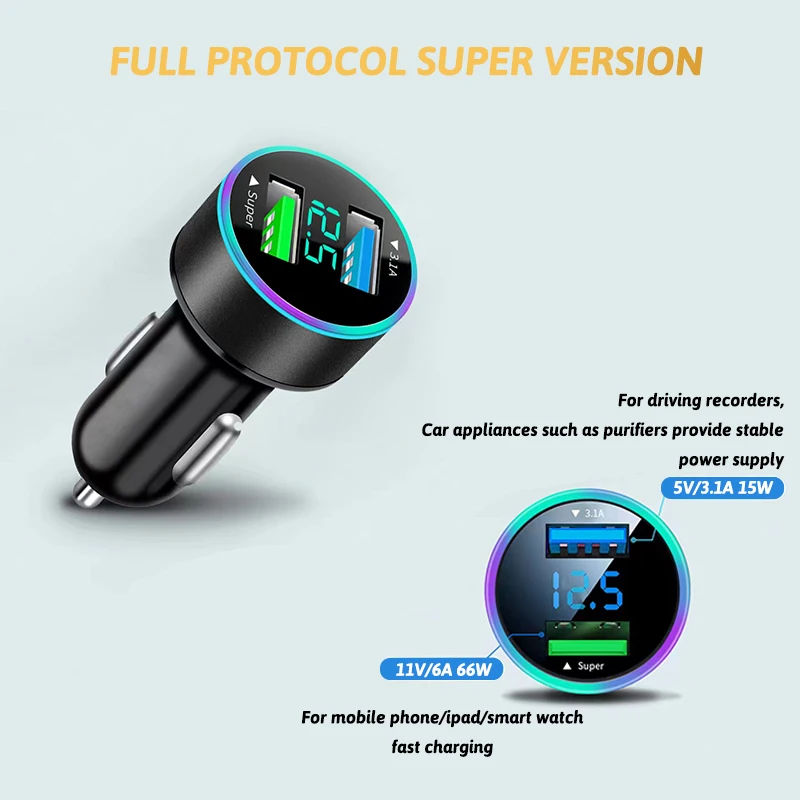 66W Dual USB Multi-Functional Intelligent Car Charger For Ford Honda Infiniti Jaguar Jeep Cadillac Land Rover Lexus Mini Mazda
66W Dual USB Multi-Functional Intelligent Car Charger For Ford Honda Infiniti Jaguar Jeep Cadillac Land Rover Lexus Mini Mazda