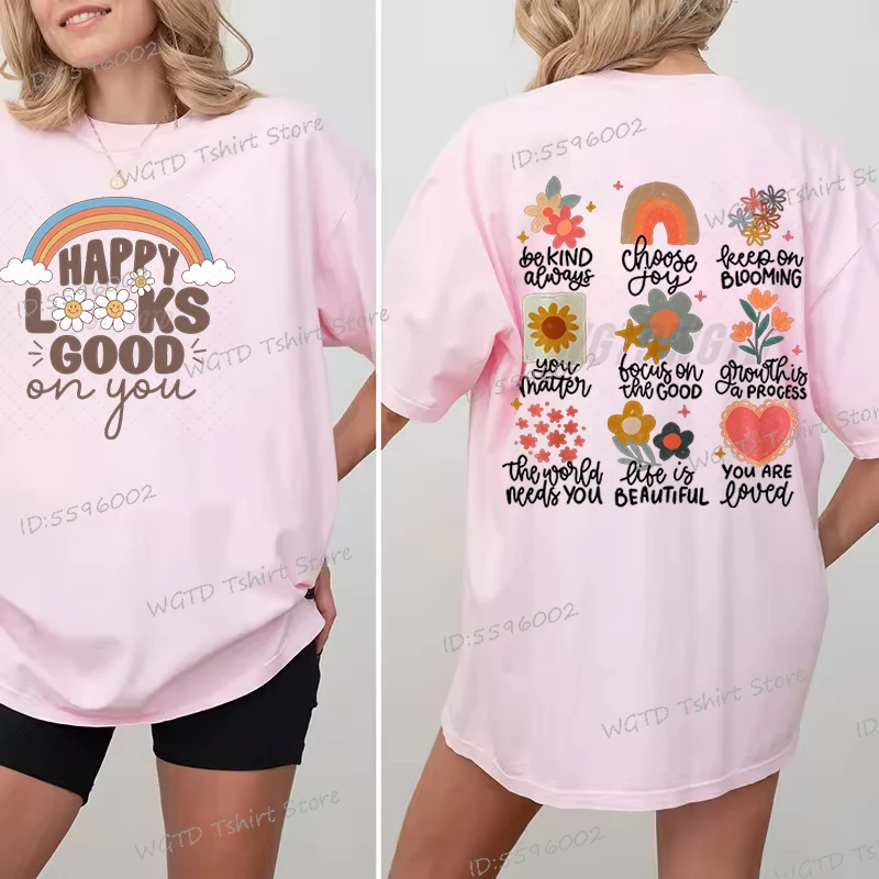 Рубашка Be Kind Always с вдохновляющими цитатами, подарок для женщин, Happy Looks Good on You, летние топы, футболки с позитивными цитатами, женские футболки
Рубашка Be Kind Always с вдохновляющими цитатами, подарок для женщин, Happy Looks Good on You, летние топы, футболки с позитивными цитатами, женские футболки