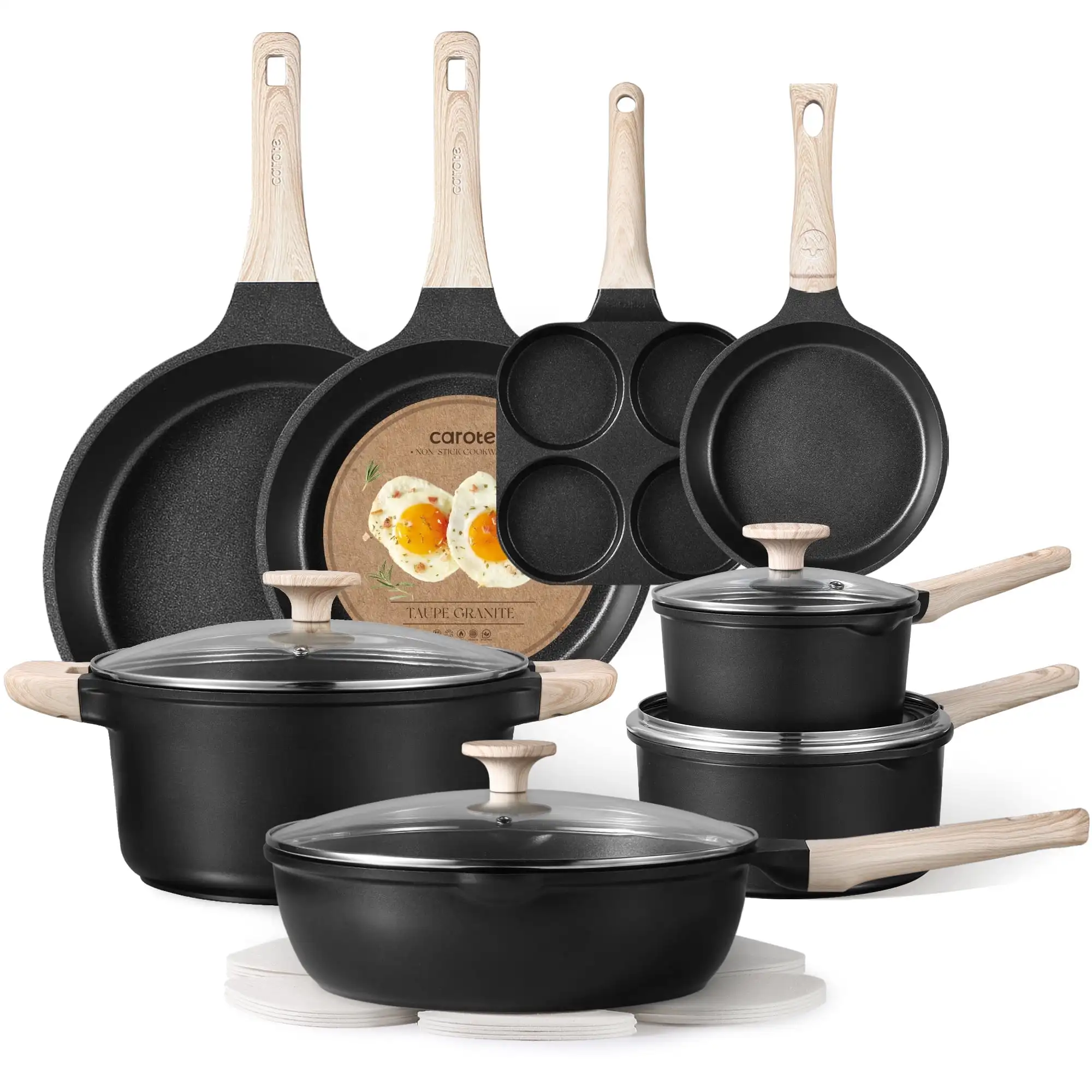 Carote 16 Pcs Pots and Pans Set Nonstick, Kitchen Cookware Sets, Induction Cookware, Black
Carote 16 Pcs Pots and Pans Set Nonstick, Kitchen Cookware Sets, Induction Cookware, Black
