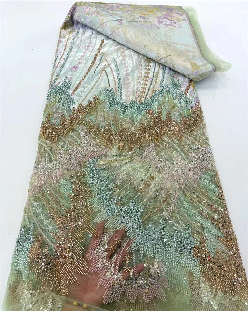 Роскошная африканская кружевная ткань с блестками и бисером, высококачественная нигерийская свадебная вышивка, французский тюль для материалов для жениха 
Роскошная африканская кружевная ткань с блестками и бисером, высококачественная нигерийская свадебная вышивка, французский тюль для материалов для жениха