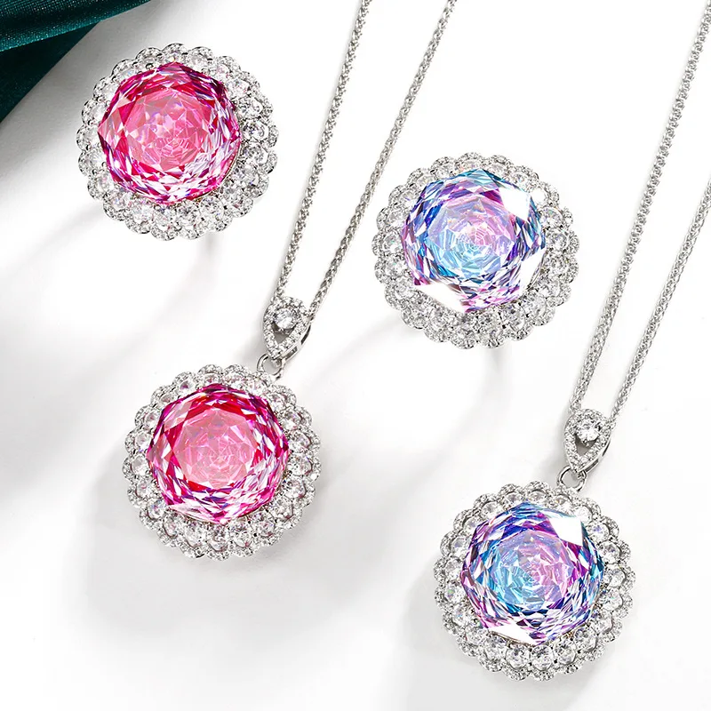Sparkling Elegant Adjustable Ring Pendant Necklace Round Cut Fuchsia Pink CZ Halo Pave Big Stone Statement Jewelry for Women
Sparkling Elegant Adjustable Ring Pendant Necklace Round Cut Fuchsia Pink CZ Halo Pave Big Stone Statement Jewelry for Women