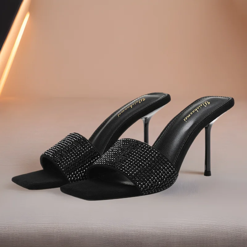 Summer 2024 Black Rhinestone Strap High Heel Sandals Square Head Women's Shoes European Style 10.5cm Heel Polyester Upper
Summer 2024 Black Rhinestone Strap High Heel Sandals Square Head Women's Shoes European Style 10.5cm Heel Polyester Upper