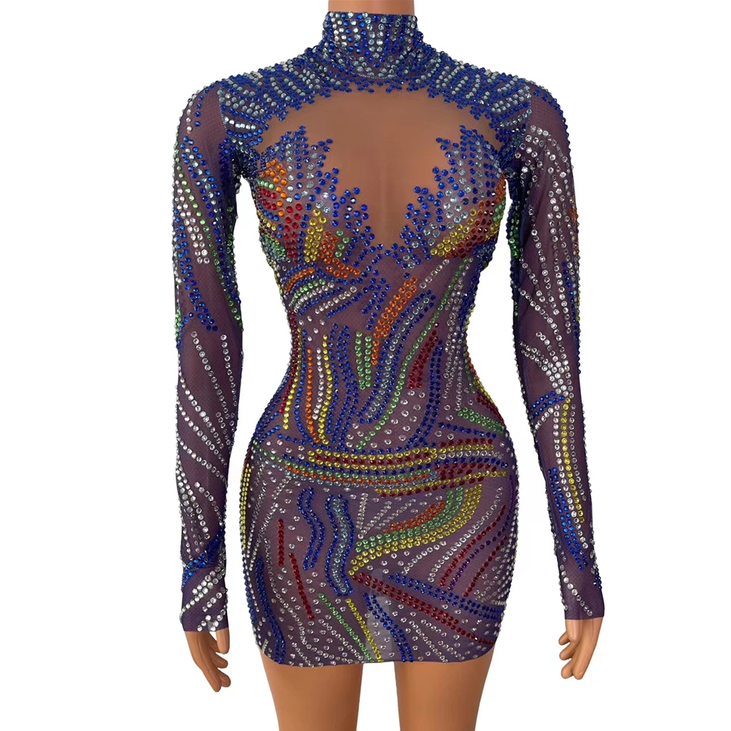 Sparkly Multicolor Rhinestone Mesh Long Sleeve Bodycon Mini Dress Women Party Outfit Celebrate Party Cocktail Dress Malanhui
Sparkly Multicolor Rhinestone Mesh Long Sleeve Bodycon Mini Dress Women Party Outfit Celebrate Party Cocktail Dress Malanhui