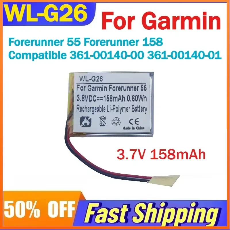 3.7V 158mAh WL-G26 Watch Li-Polymer Battery for Garmin Forerunner 55 158 Compatible 361-00140-00 361-00140-01 Batteries
3.7V 158mAh WL-G26 Watch Li-Polymer Battery for Garmin Forerunner 55 158 Compatible 361-00140-00 361-00140-01 Batteries