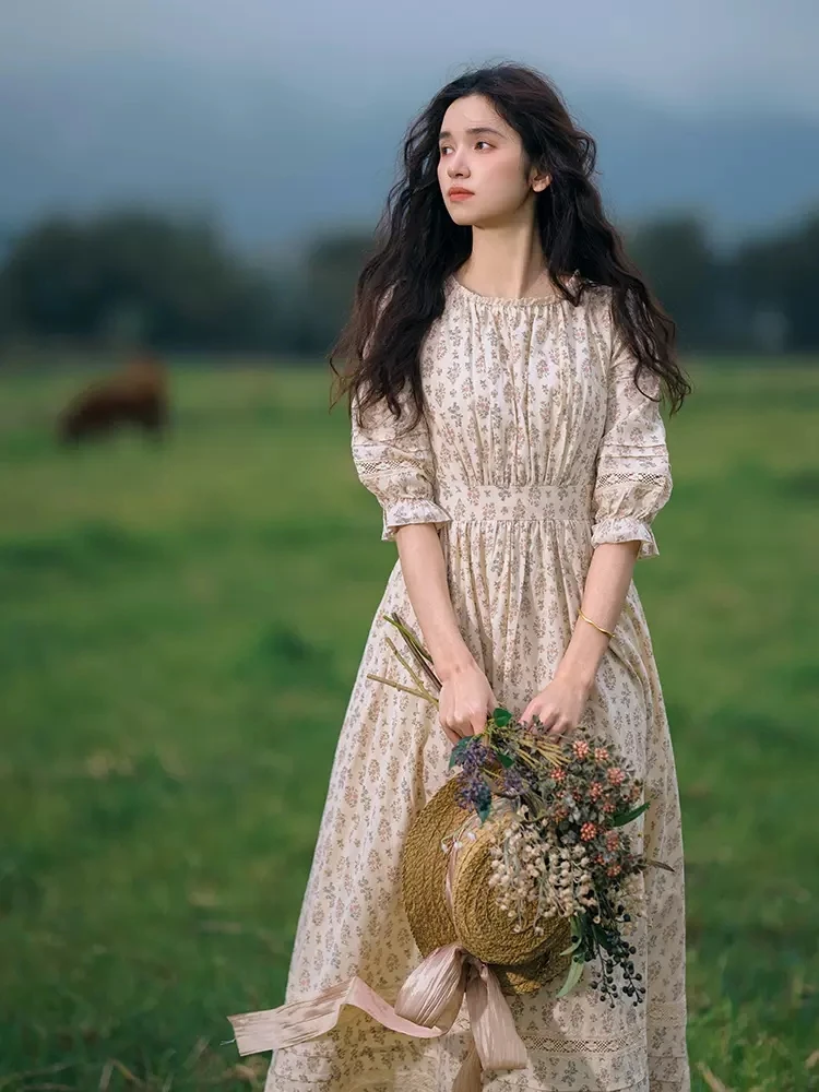 Spring Autumn Women French Vintage Cottagecore Prairie Chic Slim Waist Floral Print Comfortable Cotton Maxi Dresses
Spring Autumn Women French Vintage Cottagecore Prairie Chic Slim Waist Floral Print Comfortable Cotton Maxi Dresses