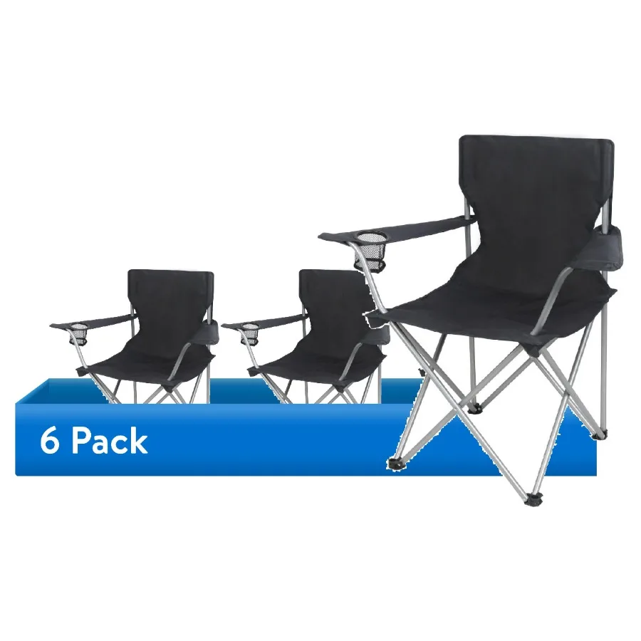 6 pack Quad Folding Camp Chair with Cup Holder, Black
6 pack Quad Folding Camp Chair with Cup Holder, Black