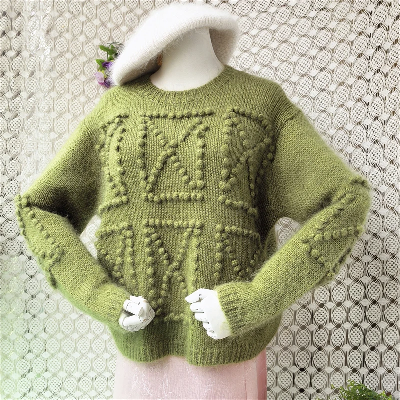 Women's Green 3D Bobble Mohair Wool Sweater Fall Winter Loose Knit Pullover Casual Warm Thick Textured Knitwear Jumper Pull Tops
Women's Green 3D Bobble Mohair Wool Sweater Fall Winter Loose Knit Pullover Casual Warm Thick Textured Knitwear Jumper Pull Tops