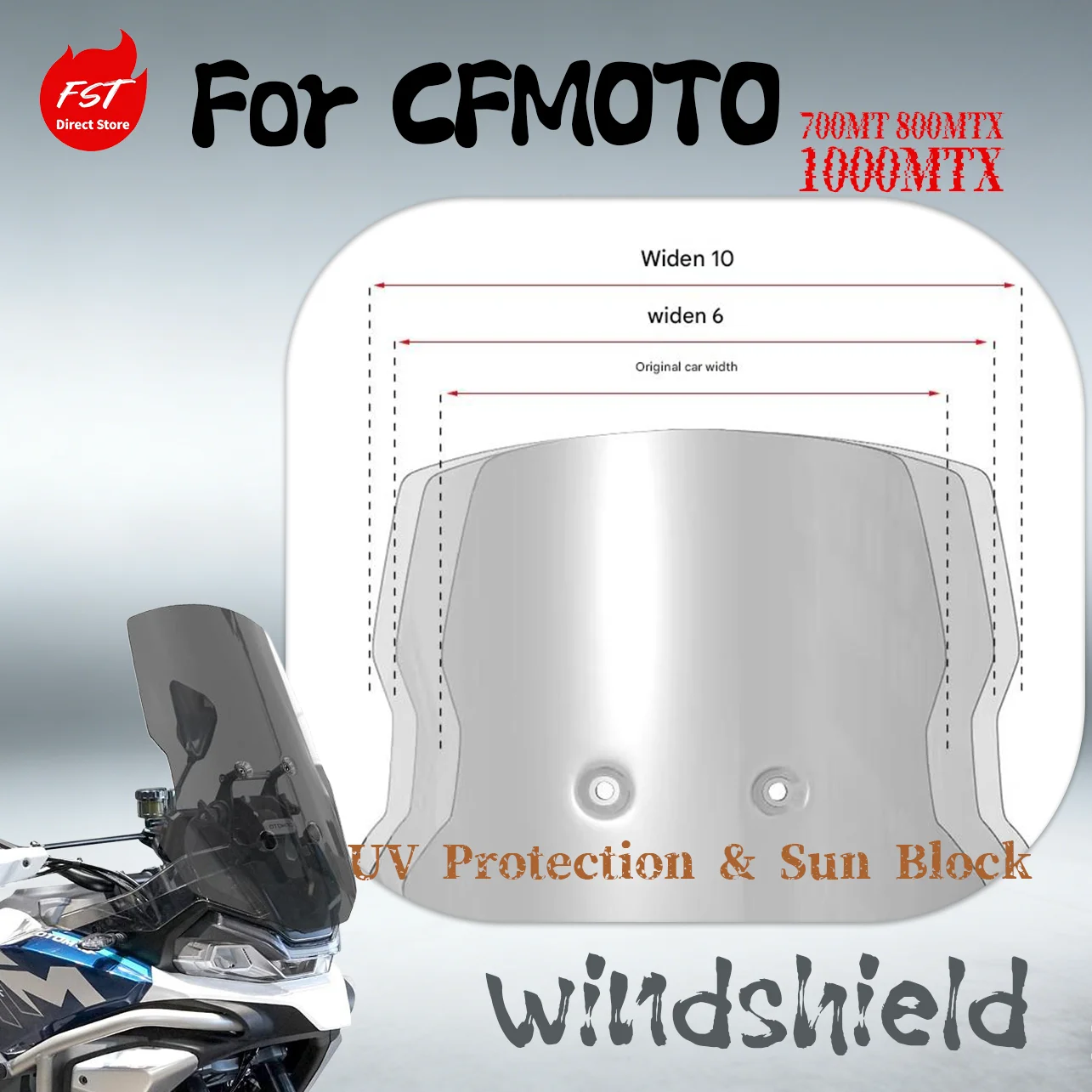 Tall Windshield for CFMOTO 700MT 800MTX 1000MTX, No Instrument Blocking, Durable Motorcycle Accessory
Tall Windshield for CFMOTO 700MT 800MTX 1000MTX, No Instrument Blocking, Durable Motorcycle Accessory