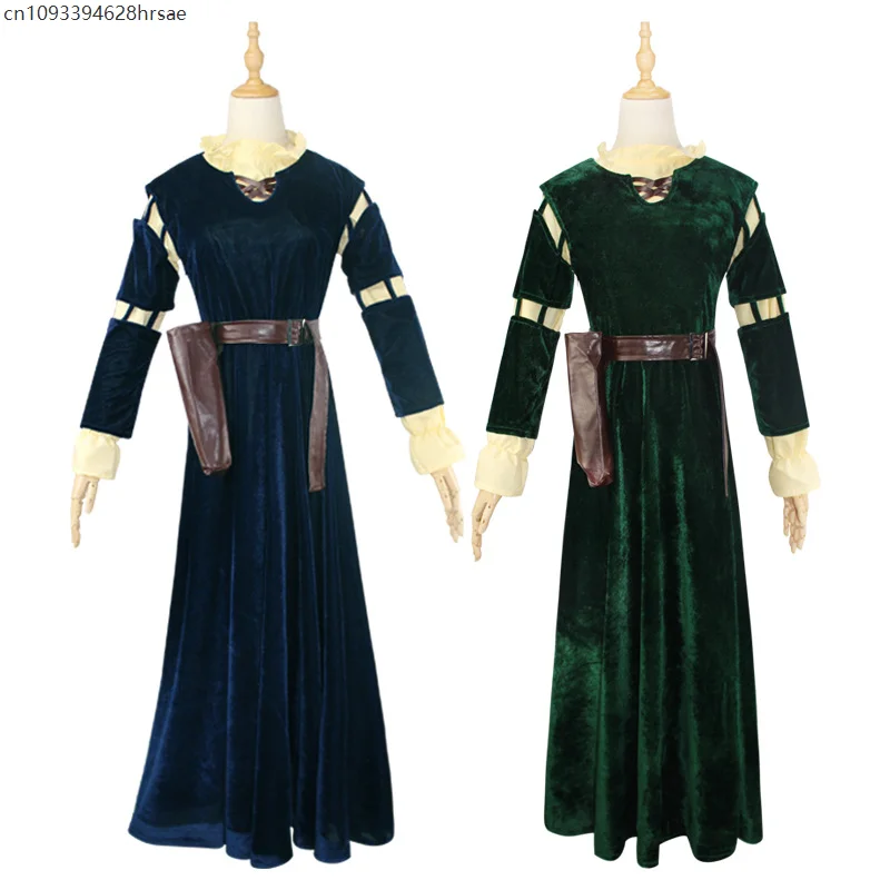Blue Green Merida Brave Princess Dress Brave Girl Brave Melida Cosplay Full Set Halloween Costume Performance 
Blue Green Merida Brave Princess Dress Brave Girl Brave Melida Cosplay Full Set Halloween Costume Performance