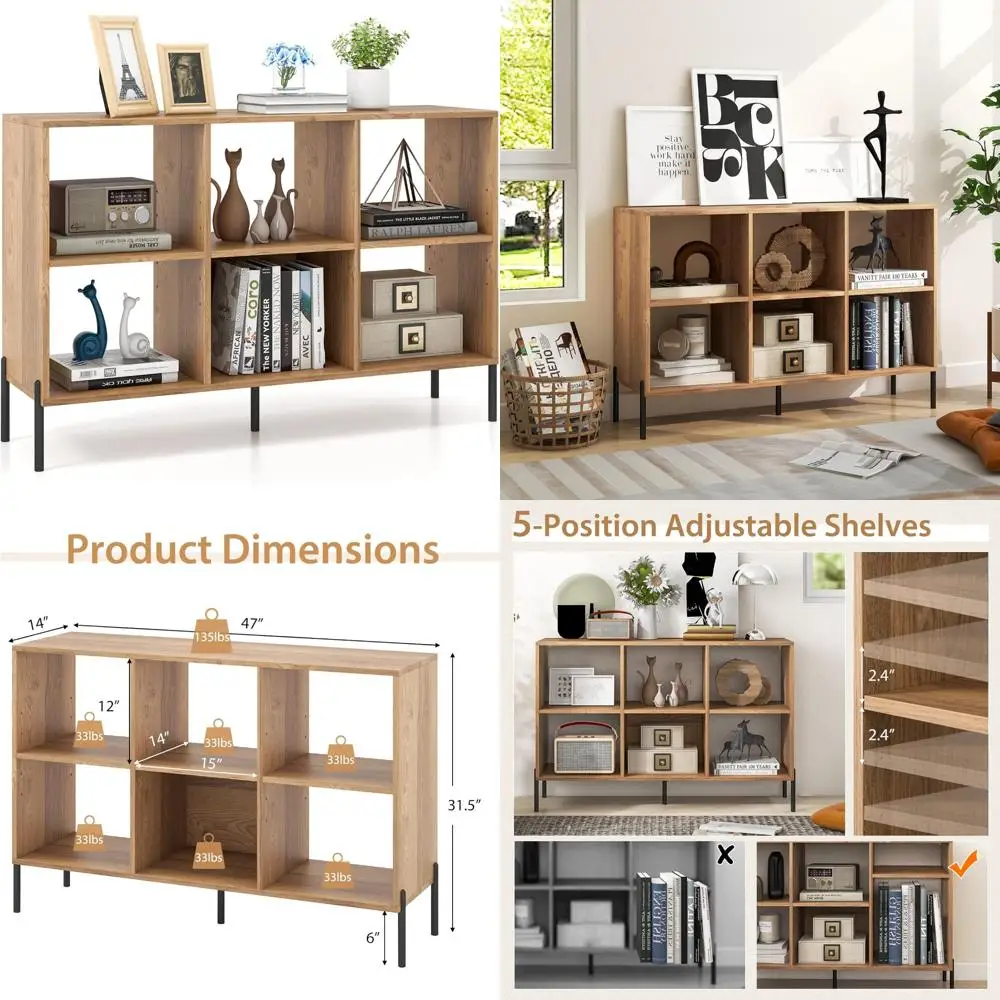 Двухуровневая деревянная книжная полка с регулируемыми полками и металлическими ножками, короткий открытый книжный шкаф для домашнего офиса
Двухуровневая деревянная книжная полка с регулируемыми полками и металлическими ножками, короткий открытый книжный шкаф для домашнего офиса
