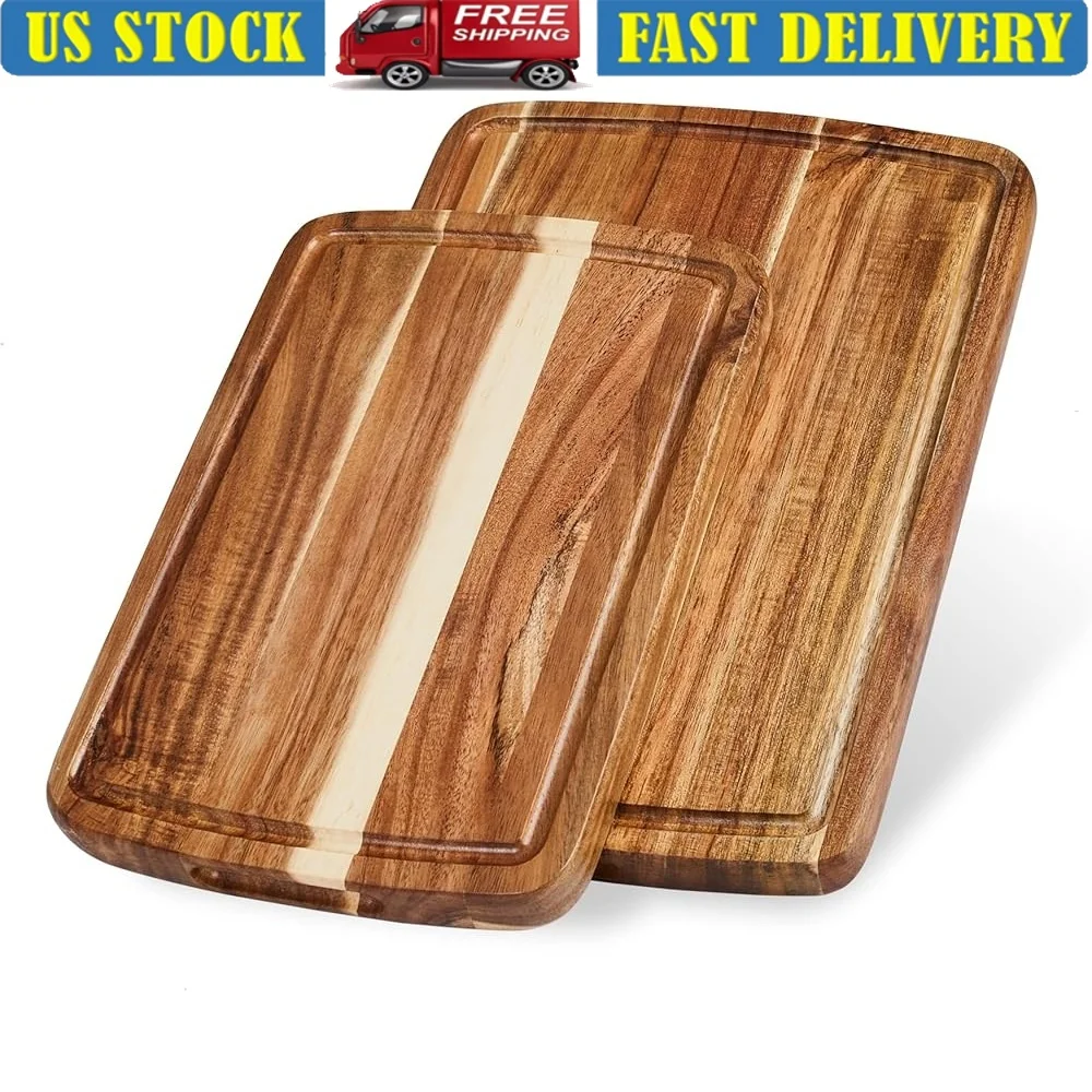 Set of 2 Acacia Wood Cutting Boards with Juice Groove Gift Box Ideal Meat Cheese Fruit Pastries Multipurpose Kitchen Tools
Set of 2 Acacia Wood Cutting Boards with Juice Groove Gift Box Ideal Meat Cheese Fruit Pastries Multipurpose Kitchen Tools