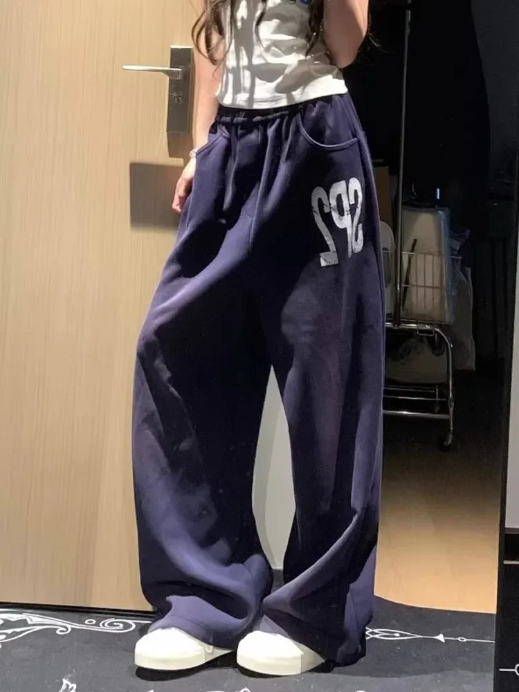 Womens Sports Pants Navy Blue Letter Print Loose Fit Wide Leg American Style High Street Fashion Casual Autumn Pants
Womens Sports Pants Navy Blue Letter Print Loose Fit Wide Leg American Style High Street Fashion Casual Autumn Pants