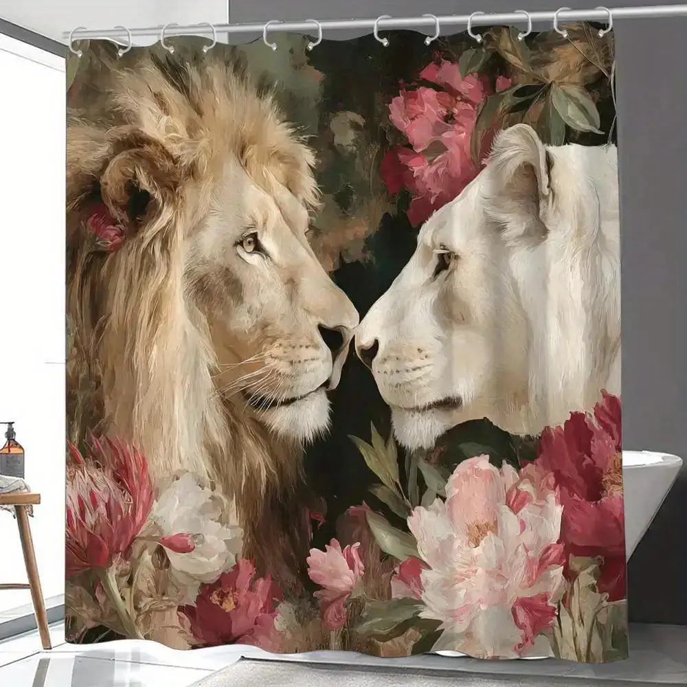Realistic Lion and Pink Flower Shower Curtain Jungle Safari Tropical Bathroom Home Decor Curtain Panel
Realistic Lion and Pink Flower Shower Curtain Jungle Safari Tropical Bathroom Home Decor Curtain Panel