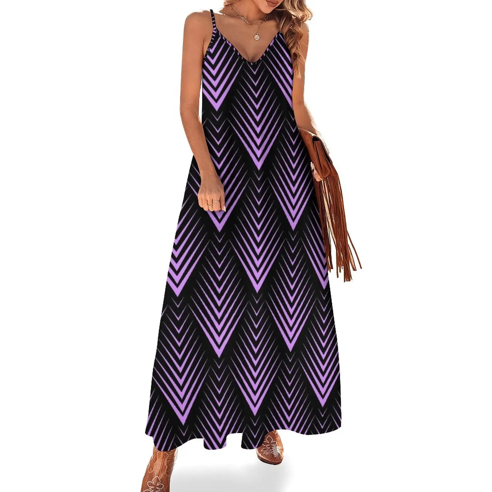Purple and black art-deco pattern Sleeveless Dress loose summer dress clothes for woman
Purple and black art-deco pattern Sleeveless Dress loose summer dress clothes for woman