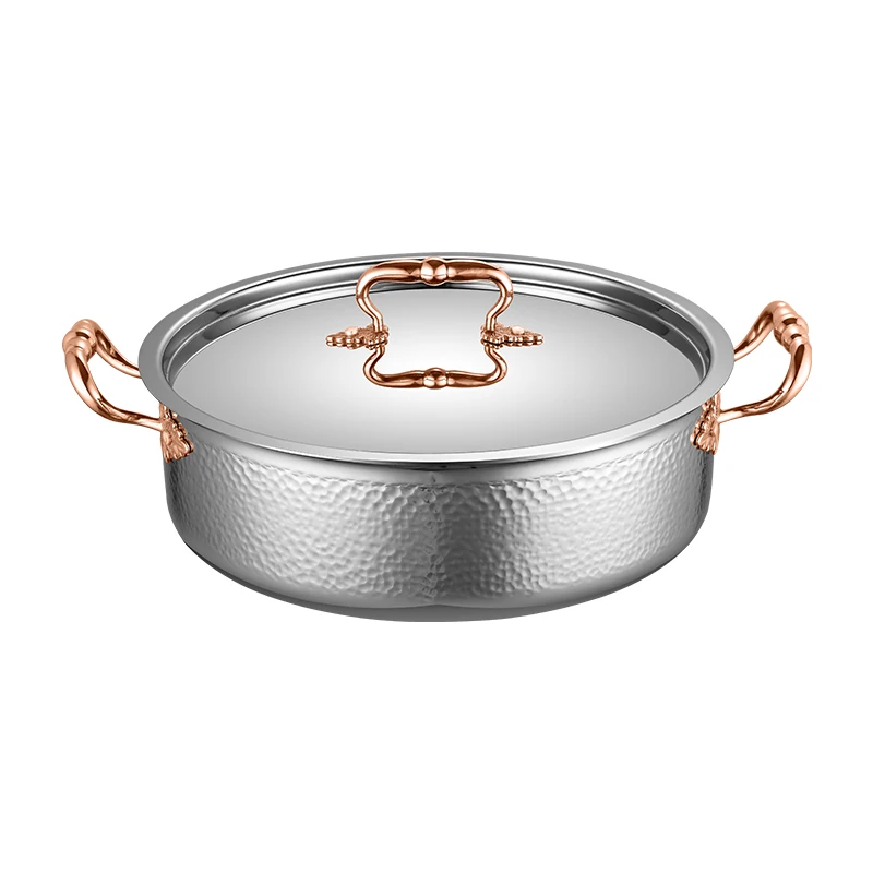 Luxury large-capacity hot pot environmentally friendly simple design glass cover handle simple metal soup pot 
Luxury large-capacity hot pot environmentally friendly simple design glass cover handle simple metal soup pot