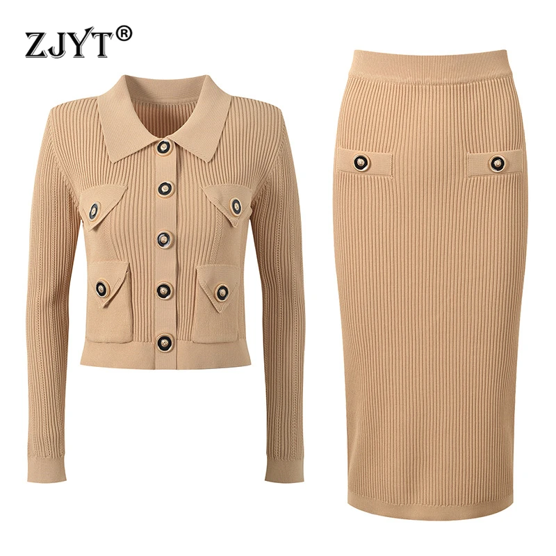 ZJYT Spring Turn Down Collar Knitting Cardigan Sweaters Skirt Set Women Knitwears Outfit Jersey Mujer Elegant Party Suit 2025
ZJYT Spring Turn Down Collar Knitting Cardigan Sweaters Skirt Set Women Knitwears Outfit Jersey Mujer Elegant Party Suit 2025