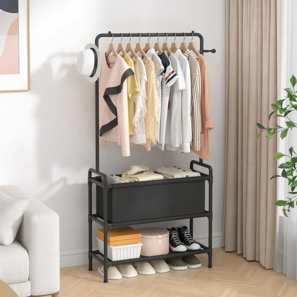 NonWoven Fabric Storage Shelves And 2 Hooks, Standard Garment Rack With Large Storage Bag, MutilFuctional Clothes Rack For Livi
NonWoven Fabric Storage Shelves And 2 Hooks, Standard Garment Rack With Large Storage Bag, MutilFuctional Clothes Rack For Livi