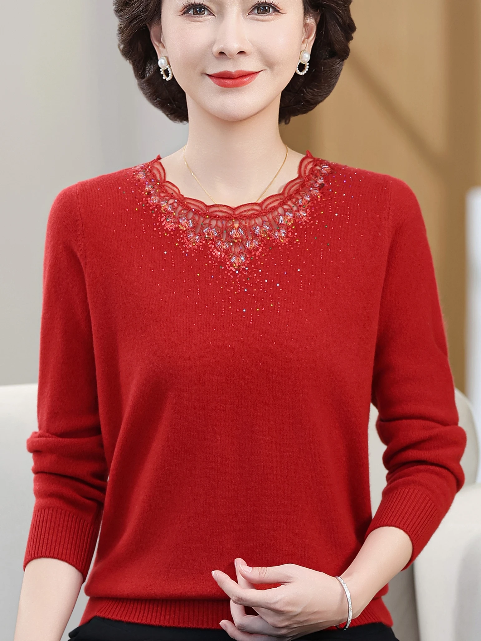 Круглый вязаный шерстяной топ Ele Ne для женщин среднего возраста с кружевным воротником, осенняя футболка Faion Mommy Sle
Круглый вязаный шерстяной топ Ele Ne для женщин среднего возраста с кружевным воротником, осенняя футболка Faion Mommy Sle