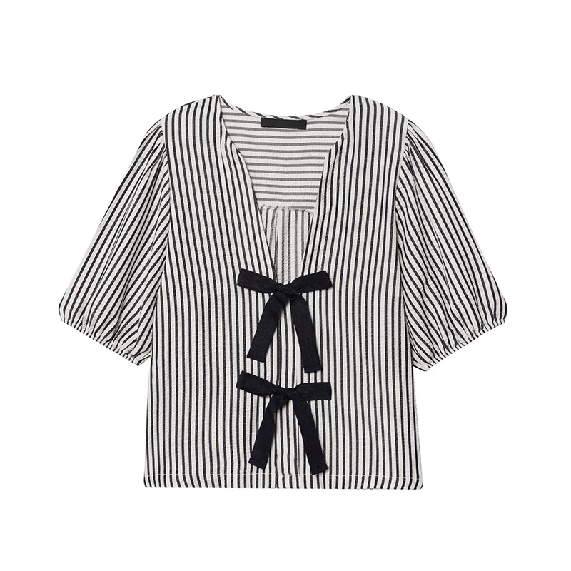 RAFZNB Fashion Bow Decoration Striped Shirts for Women O-Neck Short Sleeve Casual Shirts Female Blouses Tops
RAFZNB Fashion Bow Decoration Striped Shirts for Women O-Neck Short Sleeve Casual Shirts Female Blouses Tops