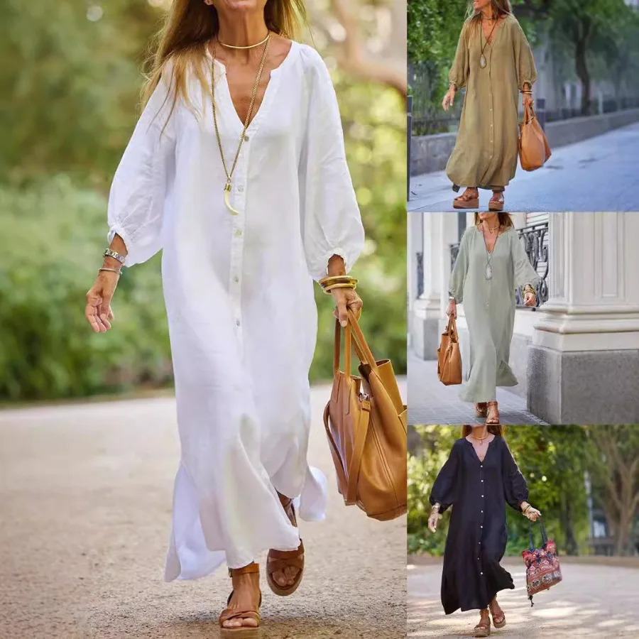 【New style】 women's dress, cotton and linen shirt, long skirt, fashionable casual, long-sleeved cardigan, all-match
【New style】 women's dress, cotton and linen shirt, long skirt, fashionable casual, long-sleeved cardigan, all-match