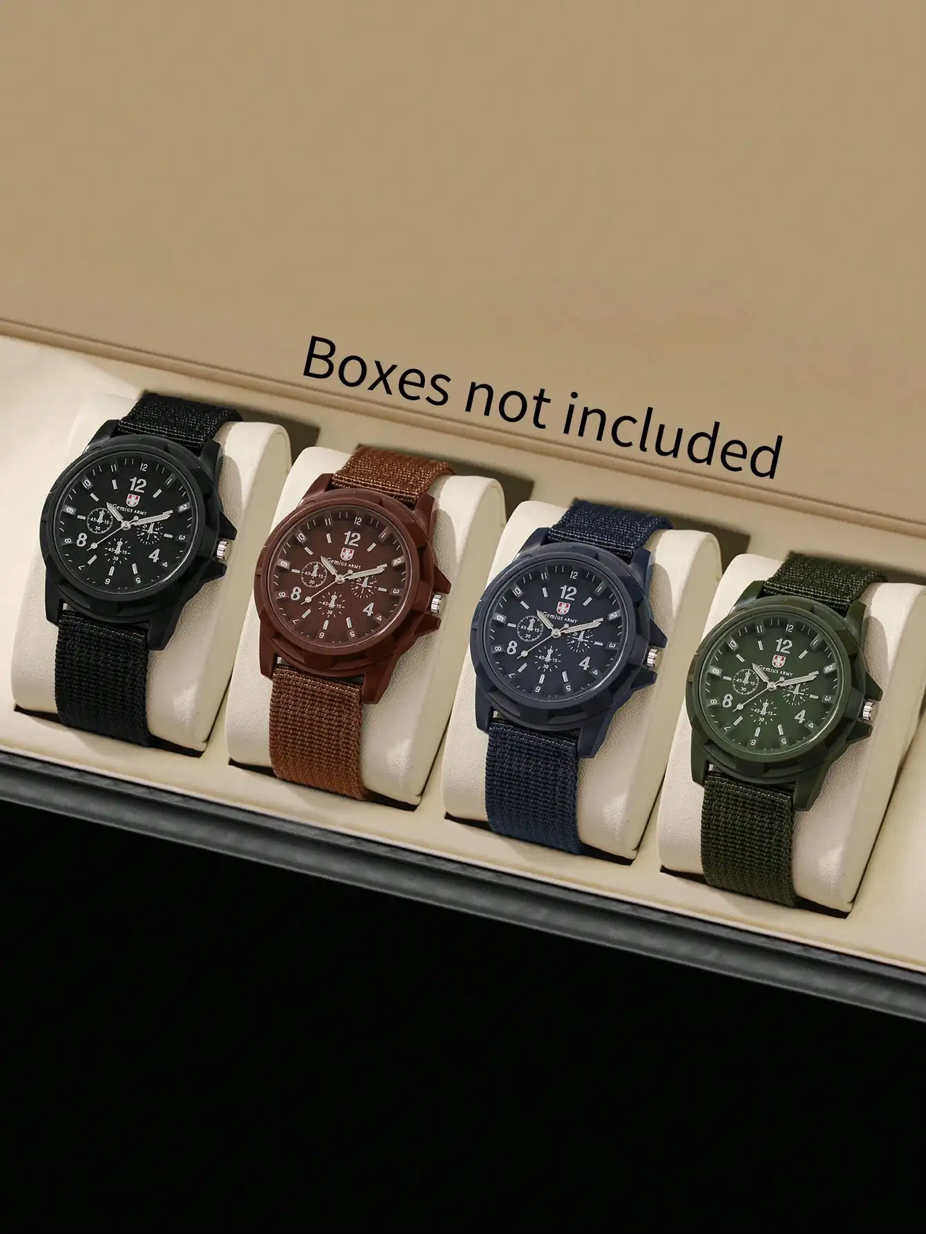 Набор из 4 мужских аналоговых кварцевых часов с нейлоновым ремешком — черный, коричневый, темно-синий, оливковый
Набор из 4 мужских аналоговых кварцевых часов с нейлоновым ремешком — черный, коричневый, темно-синий, оливковый