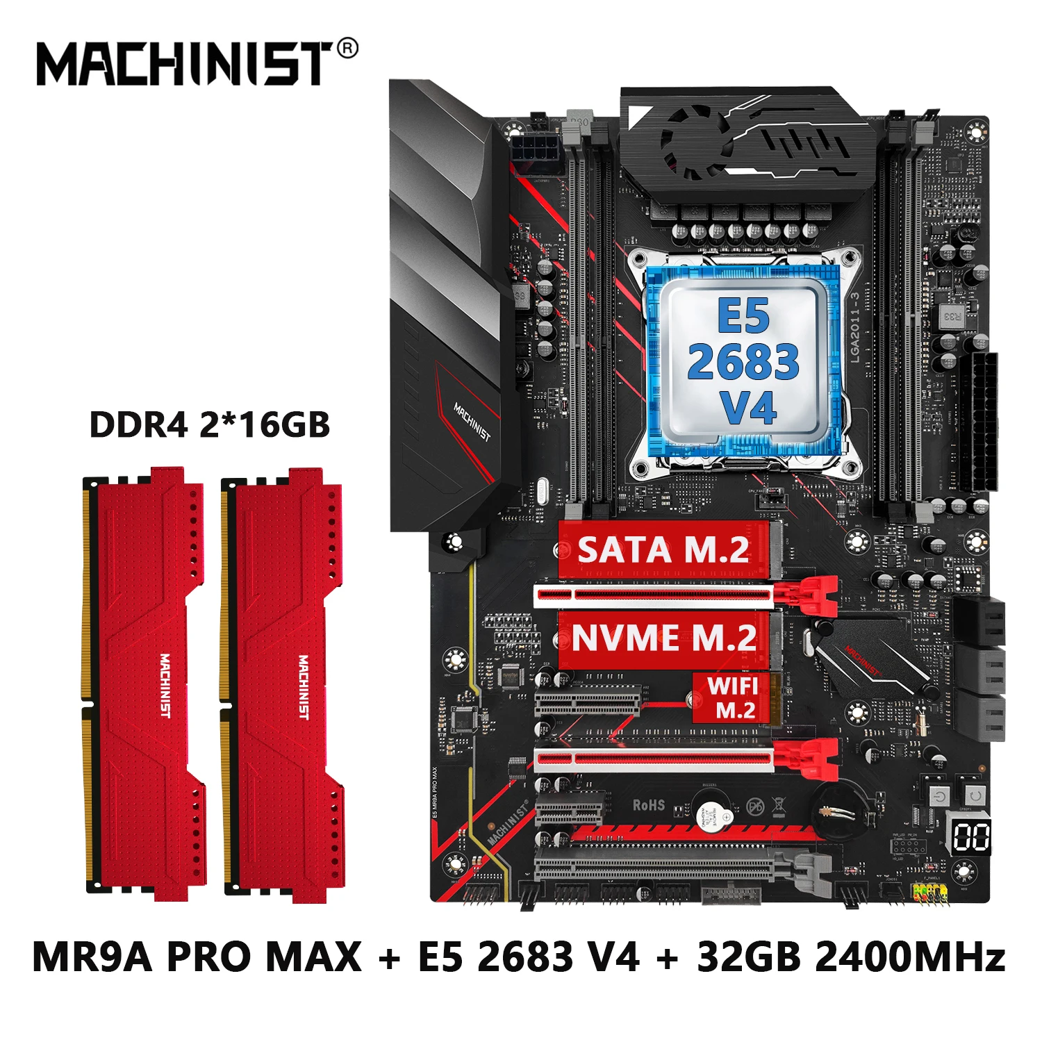 Материнская плата MACHINIST X99 MR9A PRO MAX с процессором E5 2683 V4, четырехканальная память DDR4, 32 ГБ, 2400 МГц, LGA2011-3 NVME WIFI M.2 SATA
Материнская плата MACHINIST X99 MR9A PRO MAX с процессором E5 2683 V4, четырехканальная память DDR4, 32 ГБ, 2400 МГц, LGA2011-3 NVME WIFI M.2 SATA