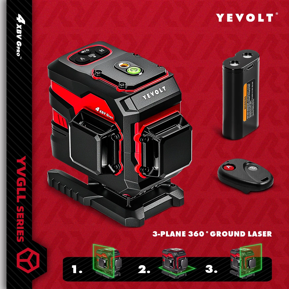 YEVOLT YVGLL4XS12T Laser Level 12-Line Ground-Finder with Pulse Mode, Green Light for Visibility, Auto-Leveling, IP54 Protection
YEVOLT YVGLL4XS12T Laser Level 12-Line Ground-Finder with Pulse Mode, Green Light for Visibility, Auto-Leveling, IP54 Protection