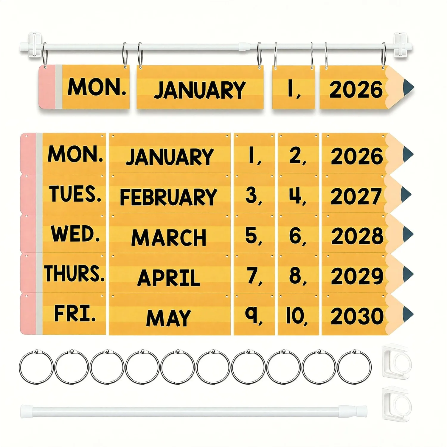 Classroom Flip Calendar Set with Holder, Pencil Shape Cards Year Month Week Date for Teacher Organization Preschool Supplies
Classroom Flip Calendar Set with Holder, Pencil Shape Cards Year Month Week Date for Teacher Organization Preschool Supplies