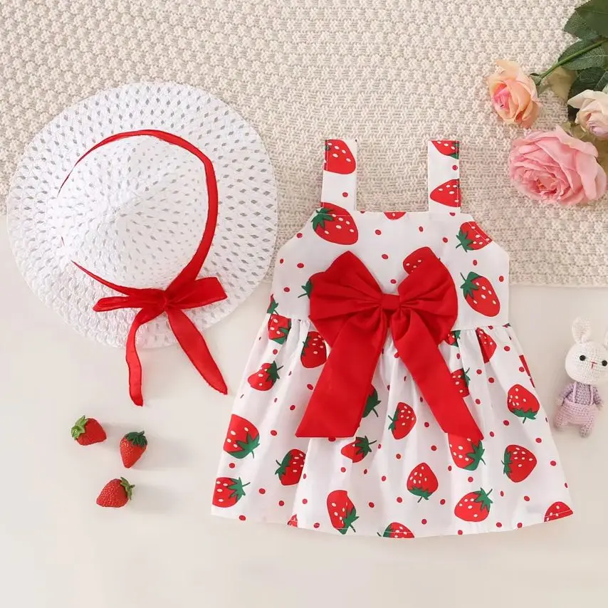 2 pieces Set Summer Girl Dress Beach Sweet Baby Girl Dress Strawberry Printed Bow Cotton Send Hat
2 pieces Set Summer Girl Dress Beach Sweet Baby Girl Dress Strawberry Printed Bow Cotton Send Hat