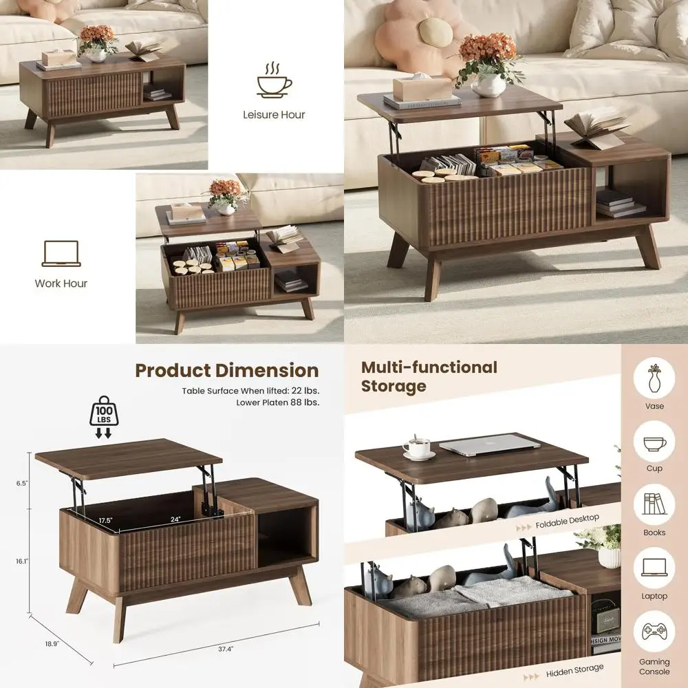 Walnut Coffee Table with Concealed Storage and Large Shelf, Ideal for Living Room or Dining Area
Walnut Coffee Table with Concealed Storage and Large Shelf, Ideal for Living Room or Dining Area