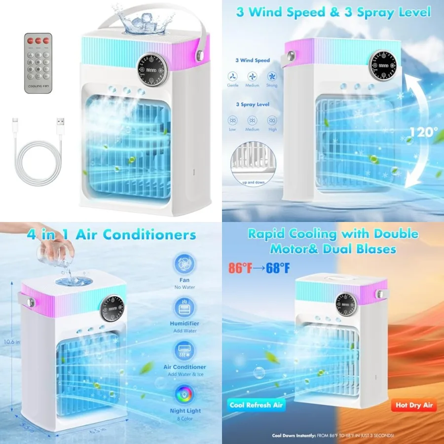 Portable Air Conditioners, Mini AC Unit Cooling Fan for Bedroom, 1200ML Small Air Cooler Fans with Remote, 3 Mist, 3 Speed, 8 L
Portable Air Conditioners, Mini AC Unit Cooling Fan for Bedroom, 1200ML Small Air Cooler Fans with Remote, 3 Mist, 3 Speed, 8 L