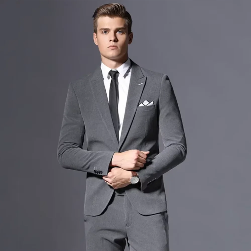 Handsome Gray Suits for Men Single Breasted 2 Pieces Jacket Pants Blazers Sets Banquet Smart Business Slim Fit Costume Homme
Handsome Gray Suits for Men Single Breasted 2 Pieces Jacket Pants Blazers Sets Banquet Smart Business Slim Fit Costume Homme