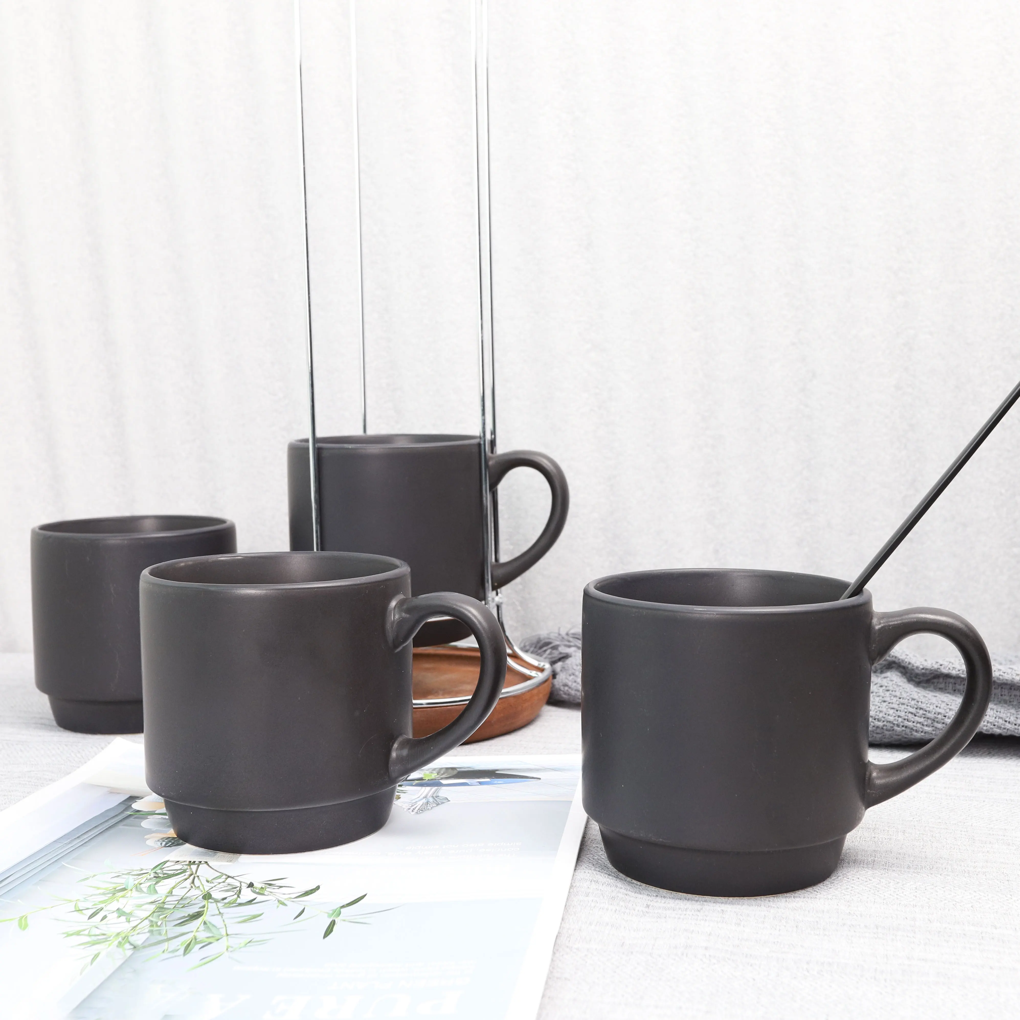 2022 new arrival factory price stoneware ceramic set of 4 black or custom color stackable coffee cappuccino cups set
2022 new arrival factory price stoneware ceramic set of 4 black or custom color stackable coffee cappuccino cups set