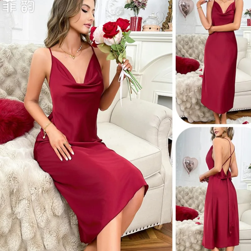 Ice Silk Sleepwear Lady Sexy Lingerie Elegant Lace Trim Nightdress Long Backless Nightgown Solid Simple Home Dressing Gown
Ice Silk Sleepwear Lady Sexy Lingerie Elegant Lace Trim Nightdress Long Backless Nightgown Solid Simple Home Dressing Gown