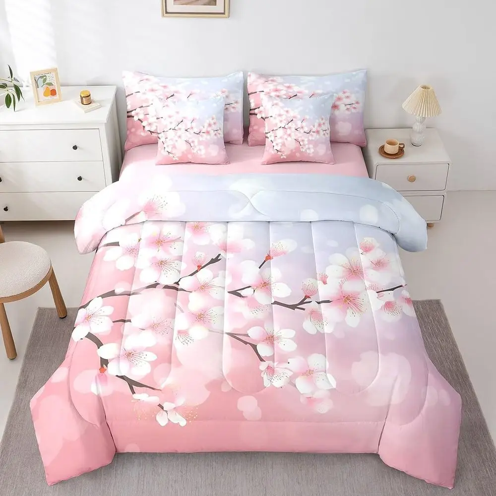 Pastel Pink Blue King Size Cherry Blossom Comforter Set, 7-Piece Watercolor Floral Bedding, Japanese-Inspired Spring Bed in a Ba
Pastel Pink Blue King Size Cherry Blossom Comforter Set, 7-Piece Watercolor Floral Bedding, Japanese-Inspired Spring Bed in a Ba