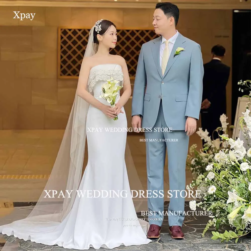 XPAY Strapless Korea Mermaid Wedding Dress Elastic Satin Sleeveless Backless Bridal Gown Tiered Lace Top Bride Dress Photo Shoot
XPAY Strapless Korea Mermaid Wedding Dress Elastic Satin Sleeveless Backless Bridal Gown Tiered Lace Top Bride Dress Photo Shoot
