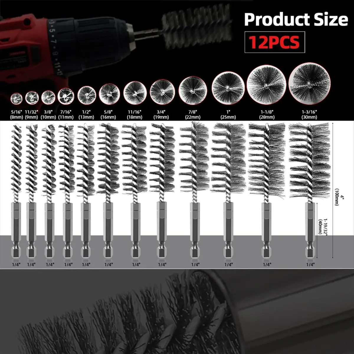 ABJY 12Pcs Wire Bore Brush for Drill,Stainless Steel Wire Brush Bore Cleaning Brush Set for Power Drill Cleaning
ABJY 12Pcs Wire Bore Brush for Drill,Stainless Steel Wire Brush Bore Cleaning Brush Set for Power Drill Cleaning