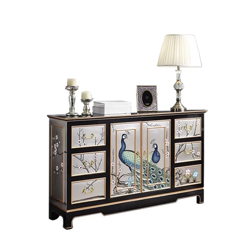 American-style entrance hall cabinet New Chinese-style painted peacock art decorative partition cabinet Storage si
American-style entrance hall cabinet New Chinese-style painted peacock art decorative partition cabinet Storage si