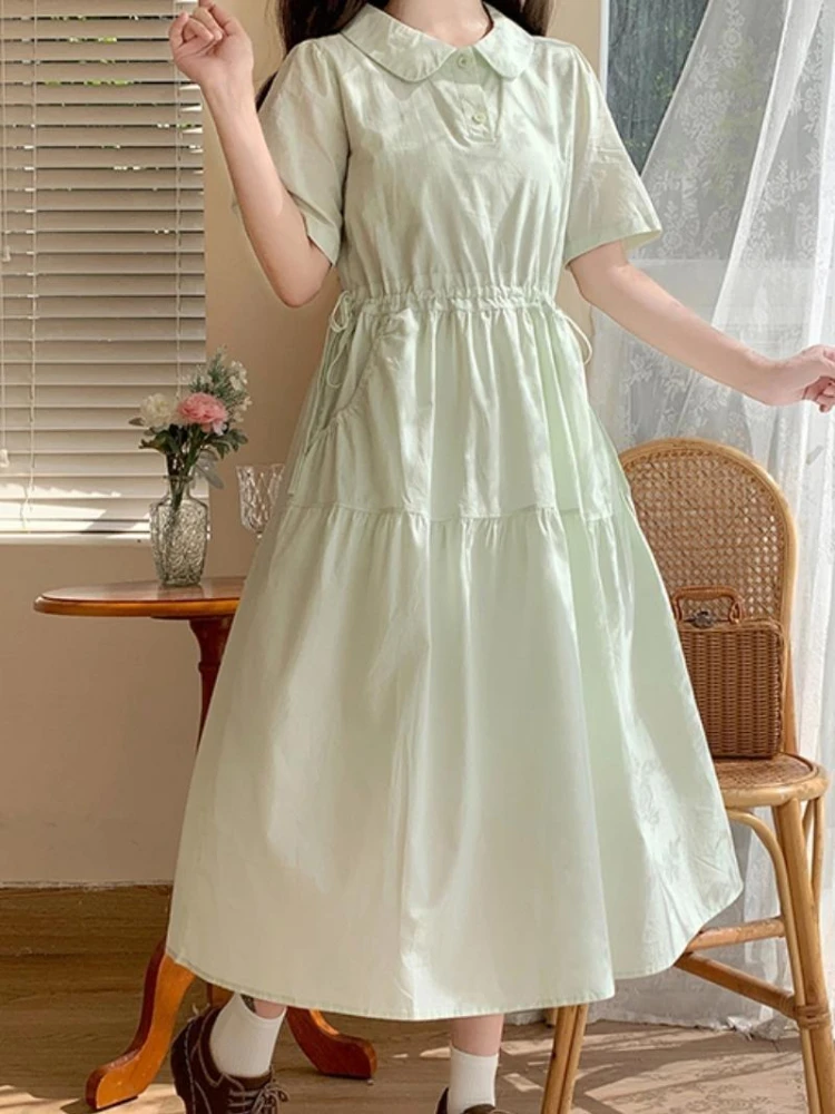 Summer French New Dresses Peter Pan Collar Draw String Solid Color Pockets Long Dress Preppy Style Sweet 2025 Women's Clothing
Summer French New Dresses Peter Pan Collar Draw String Solid Color Pockets Long Dress Preppy Style Sweet 2025 Women's Clothing
